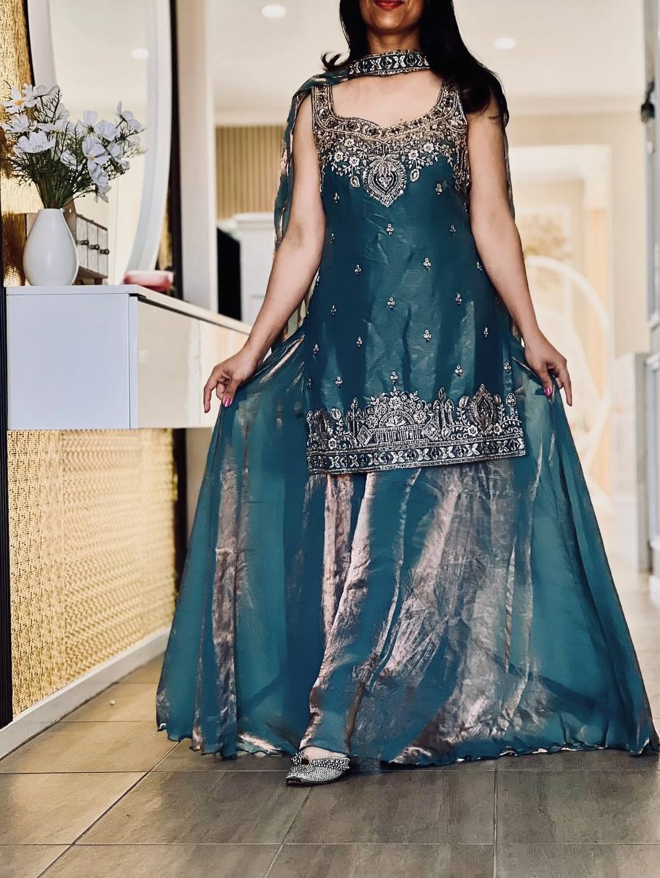 Deep Cyan Heritage Palazzo Set